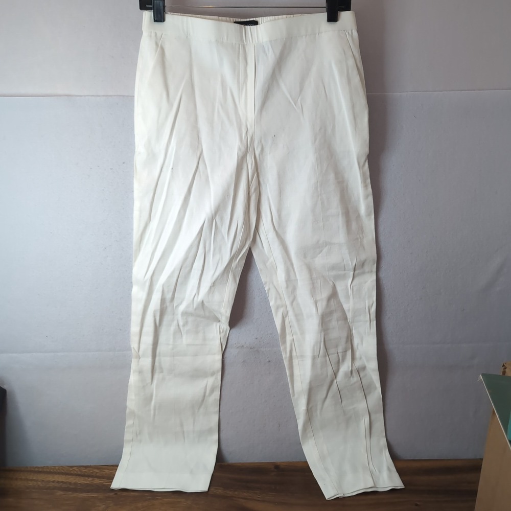 Theory Treeca Pull On Pants White Eco Crunch Wash Linen Blend Size 6 M0803238